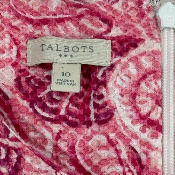 Talbots Size 10 Pink Shell Pattern Sheath Dress sleeveless cotton stretch - Picture 6 of 13